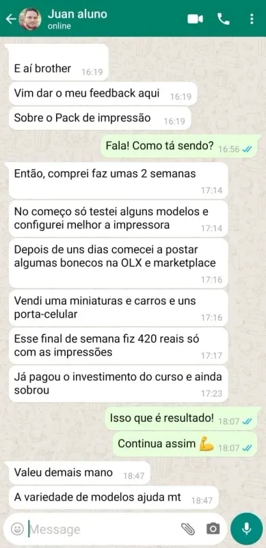 Depoimento WhatsApp — vendas na Shopee e marketplace